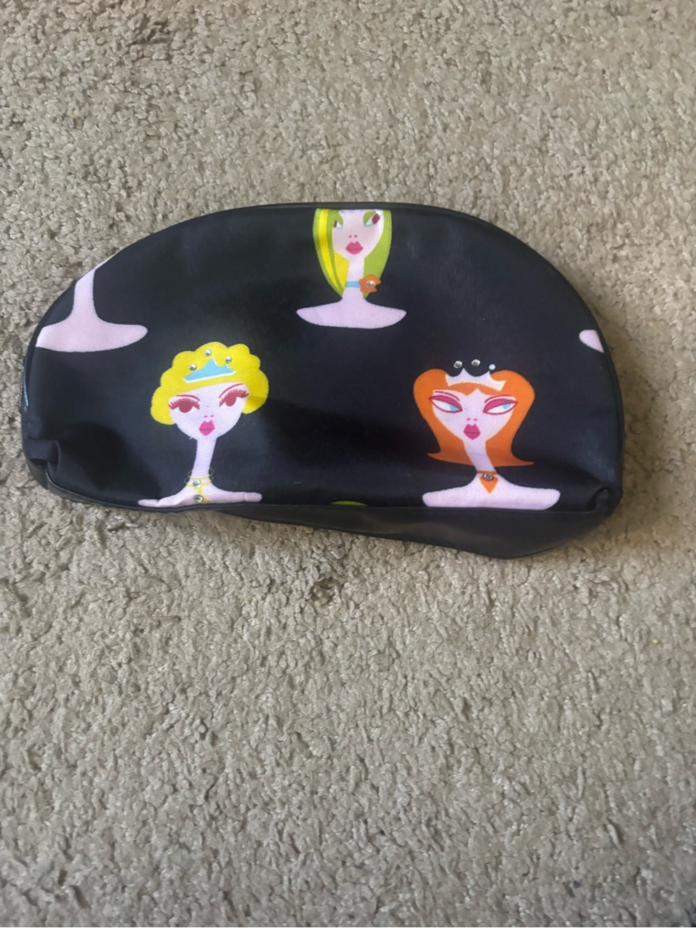 Black Cosmetic Pouch with Retro Cartoon Faces